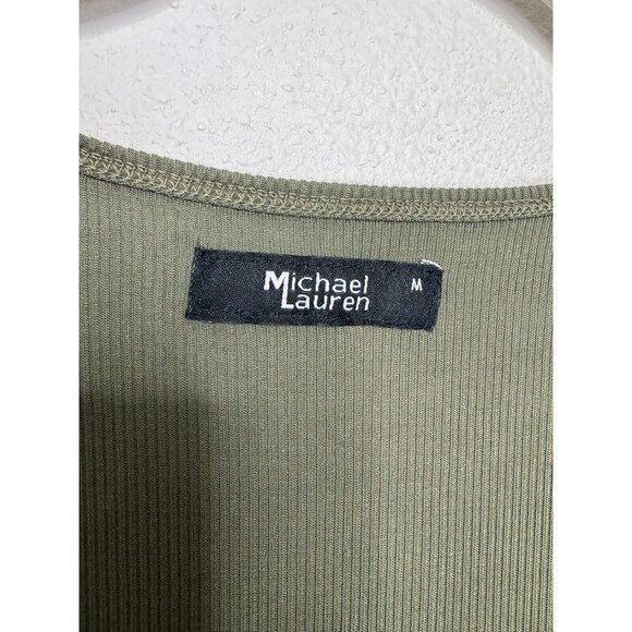 Michael Lauren Medium Revolve Ribbed Oversized Shirt Olive Green V-Neck NWT - Picture 6 of 9